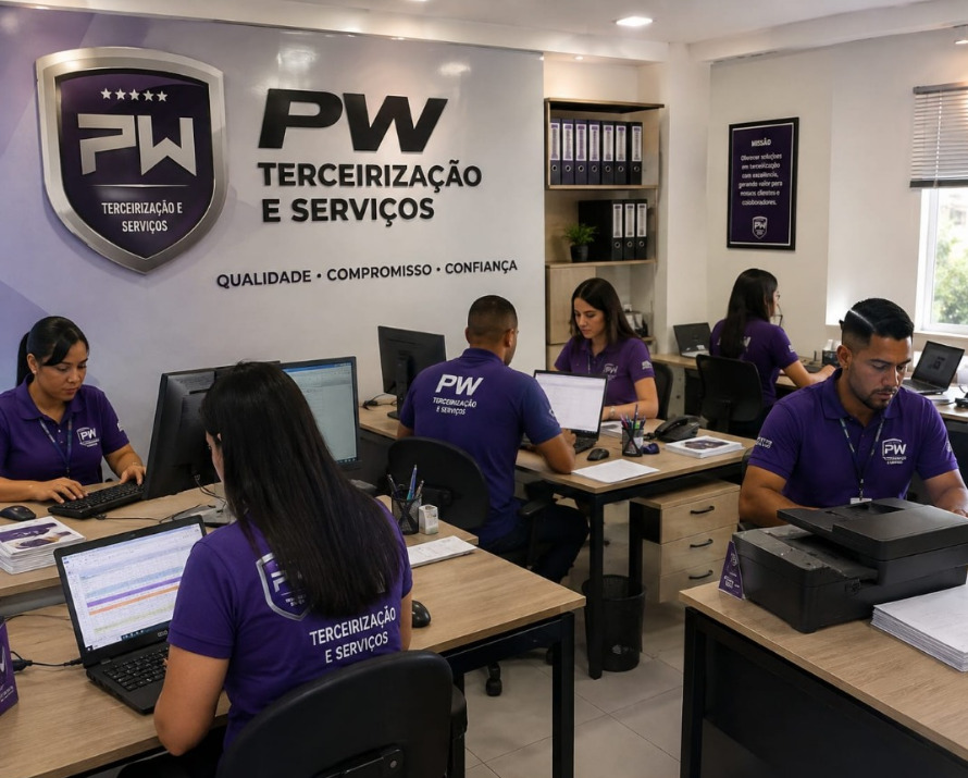 Equipe da PW Terceirização no escritório em Praia Grande